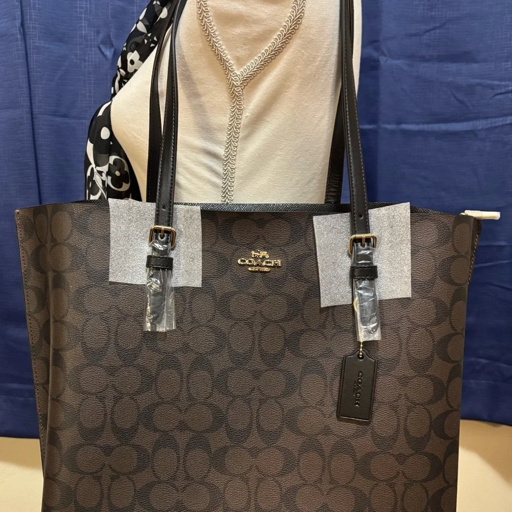 Coach Mollie Dark Brown Signature Tote NWT - Picture 1 of 5